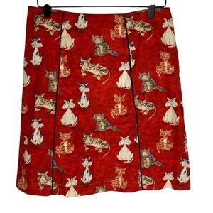 Vintage Love-Life by Felice Pappas XS Red Cat Print Mini Skirt Quirky Kitsch